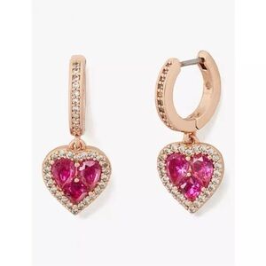 Kate Spade Spell It Out Gold Tone‎ Pink Heart Crystal Huggie Hoop Earrings NWT